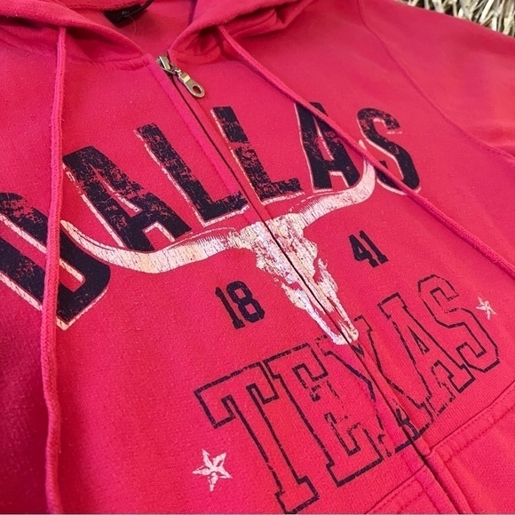 DALLAS TEXAS Hot Pink Zip Up Kangaroo Pocket Long sleeve Hoodie Sweatshirt S - Picture 3 of 10